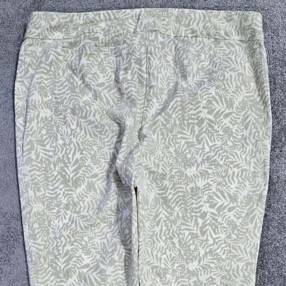 Soft Surroundings Cream Leaf Print Pull On Cropped Pants Tummy Control Stretch - Picture 6 of 12